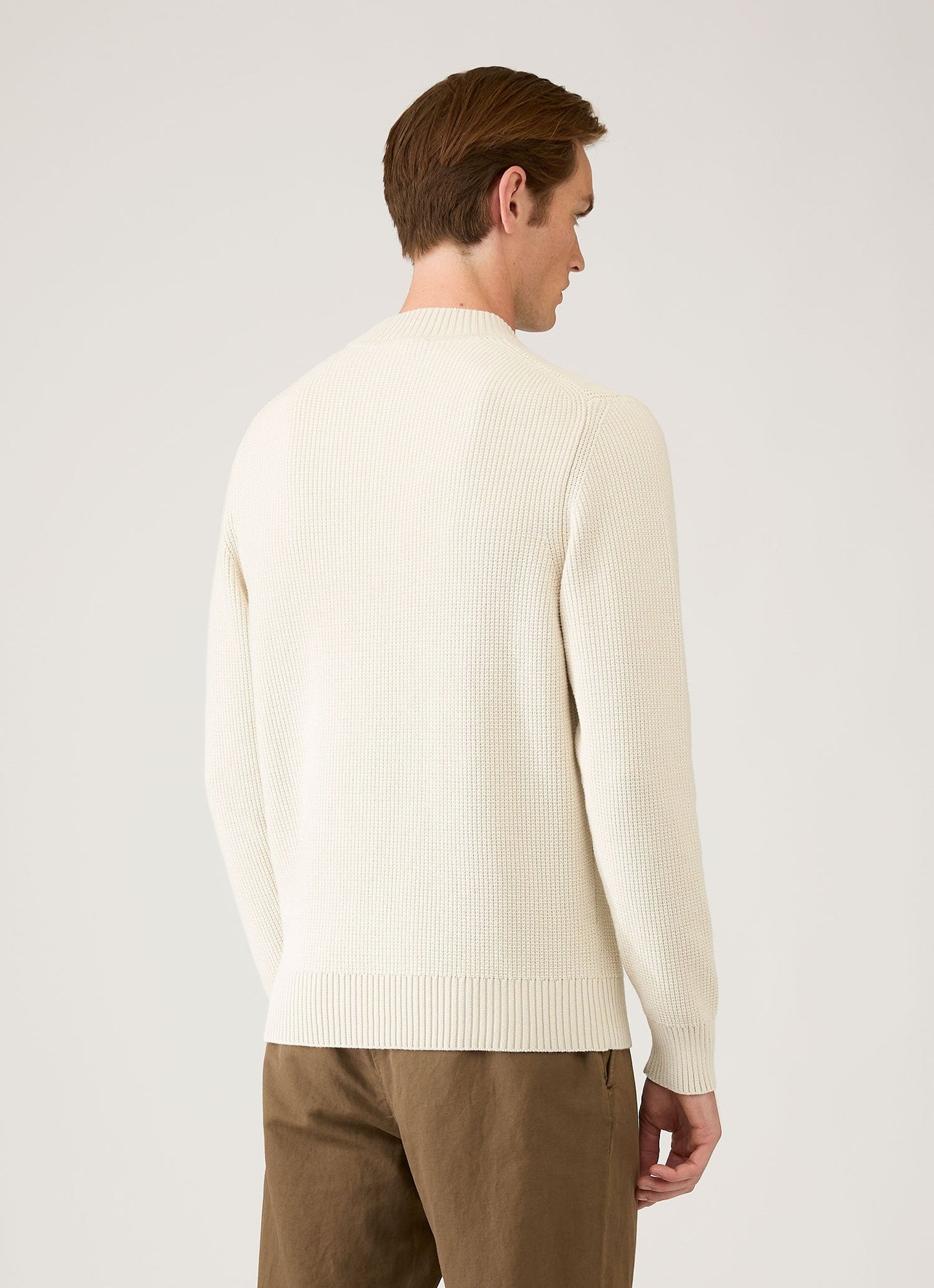 Mens Cotton Crew Neck Jumper In Ecru Mjum8302 Whif
