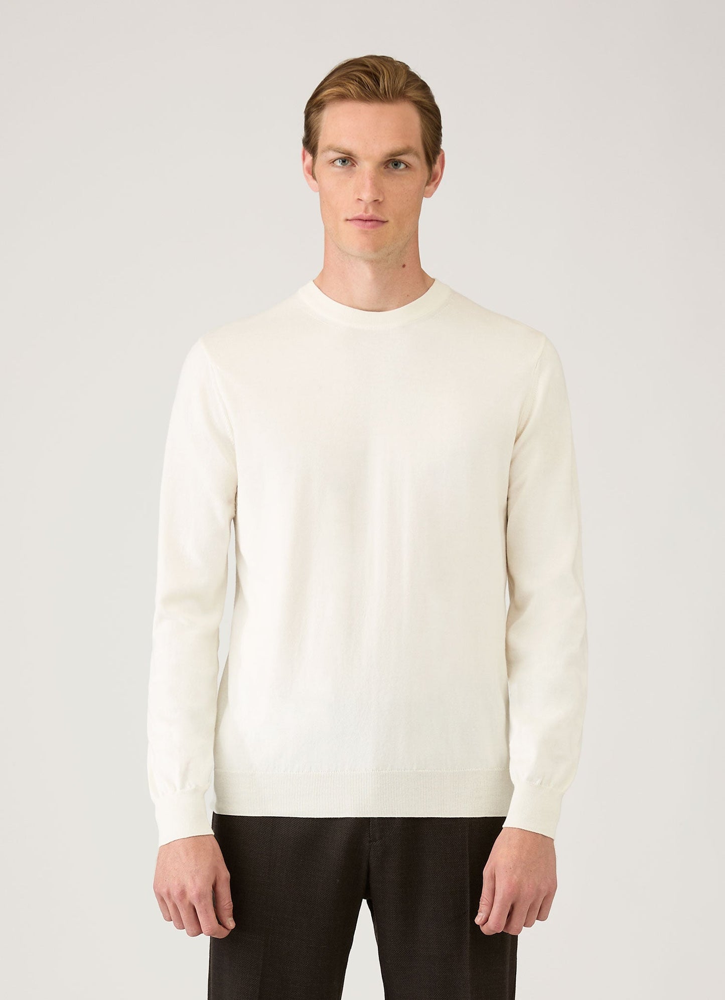 Mens Lightweight Cotton Jumper In Ecru Mjum8314 Whcr