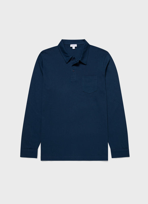 Mens Long Sleeve Riviera Polo Shirt In Naval Blue Mpol1031 Buvm