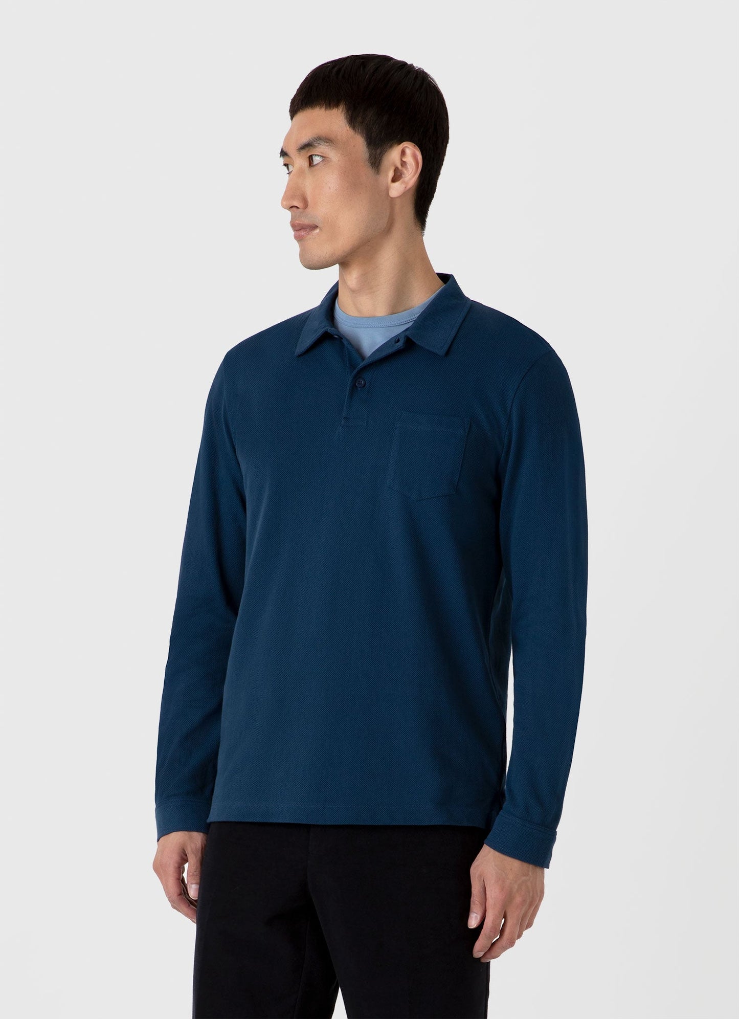 Mens Long Sleeve Riviera Polo Shirt In Naval Blue Mpol1031 Buvm
