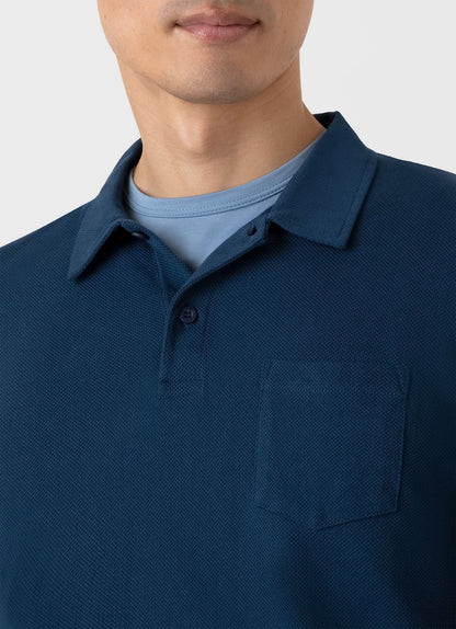 Mens Long Sleeve Riviera Polo Shirt In Naval Blue Mpol1031 Buvm