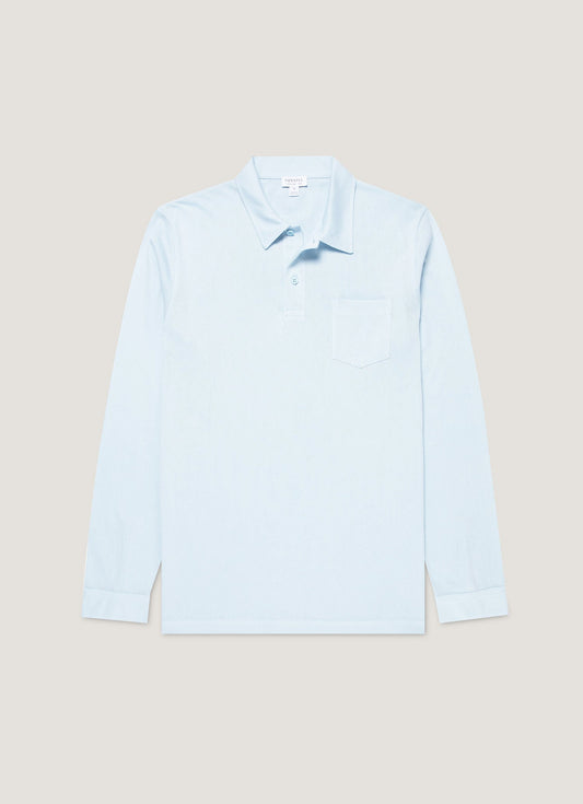 Mens Long Sleeve Riviera Polo Shirt In Frost Blue Mpol1031 Buwo