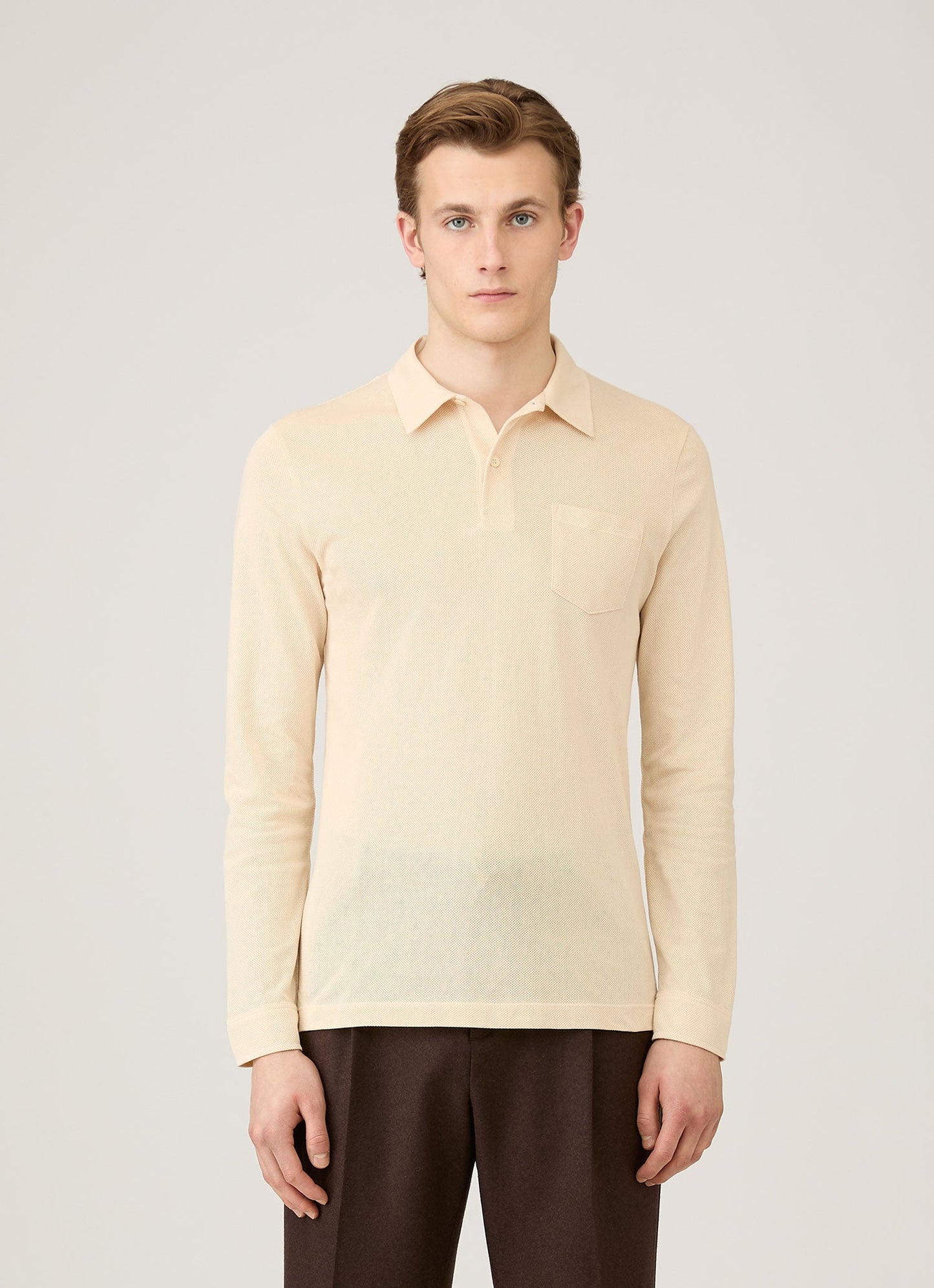 Mens Long Sleeve Riviera Polo Shirt In Undyed Mpol1031 Nuab