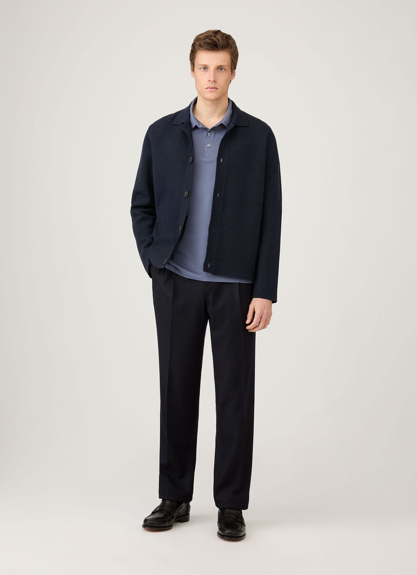 Mens Long Sleeve Classic Jersey Polo Shirt In Selvedge Blue Mpol1054 Buwf