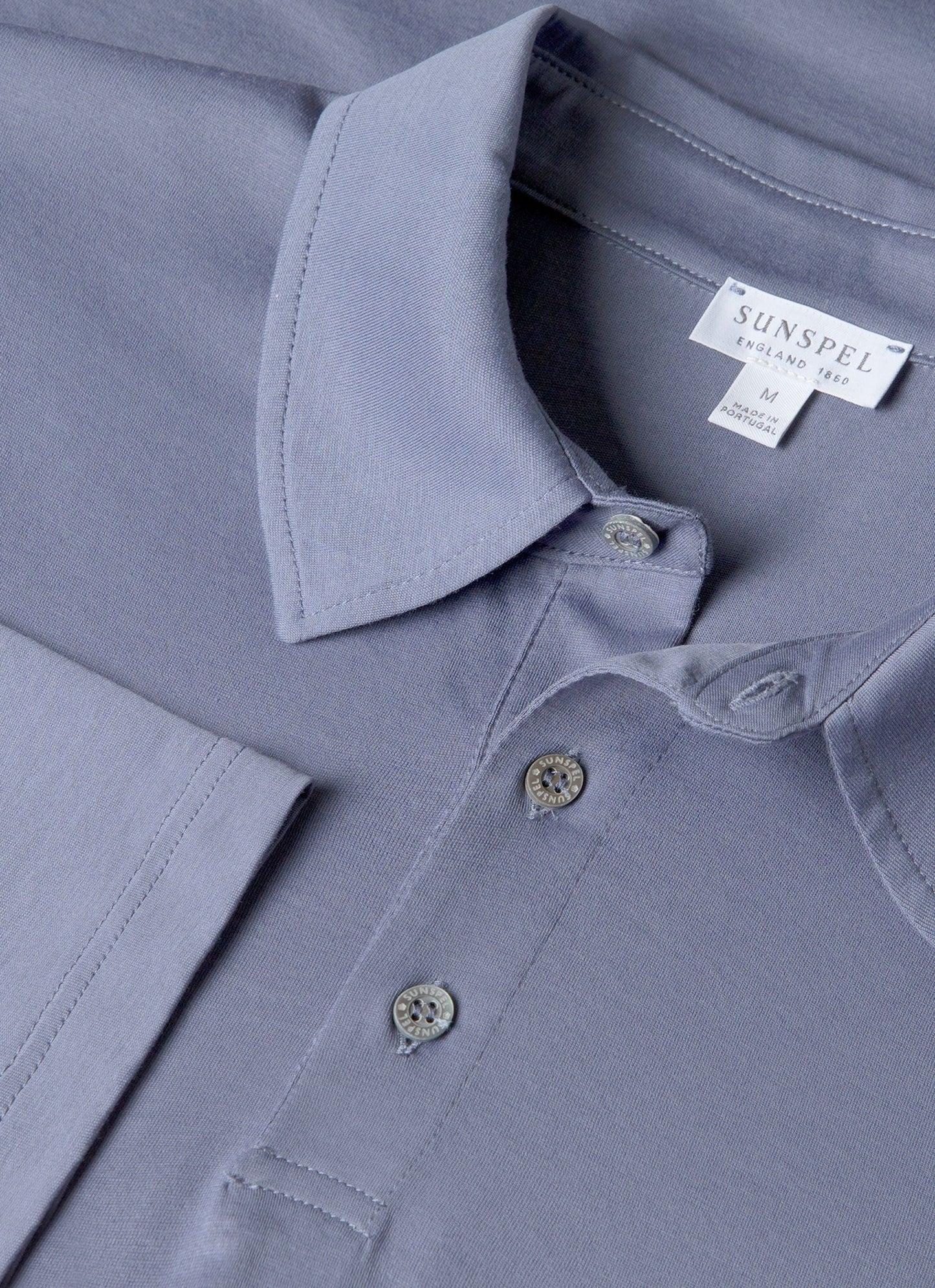 Mens Long Sleeve Classic Jersey Polo Shirt In Selvedge Blue Mpol1054 Buwf