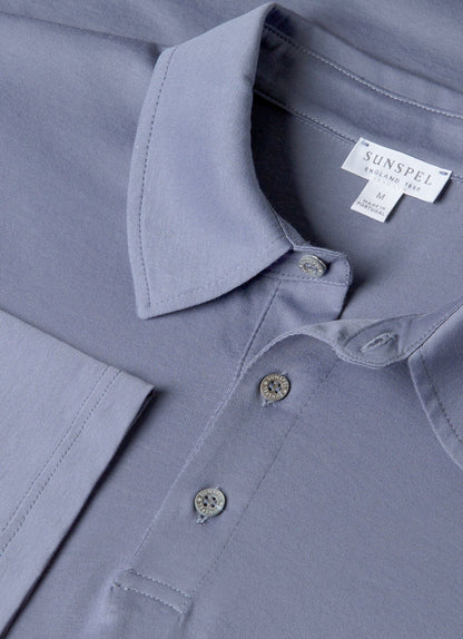 Mens Long Sleeve Classic Jersey Polo Shirt In Selvedge Blue Mpol1054 Buwf