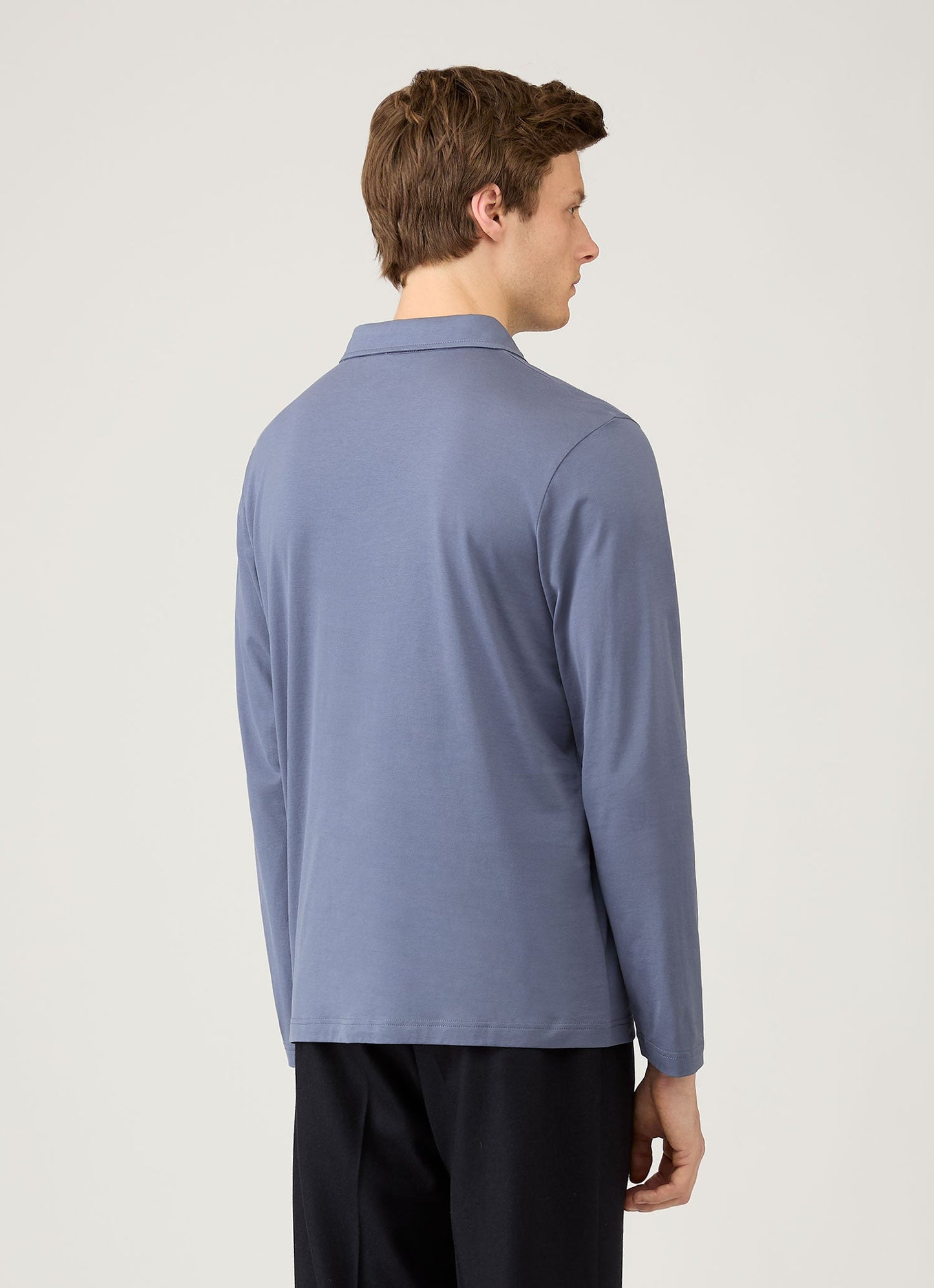 Mens Long Sleeve Classic Jersey Polo Shirt In Selvedge Blue Mpol1054 Buwf