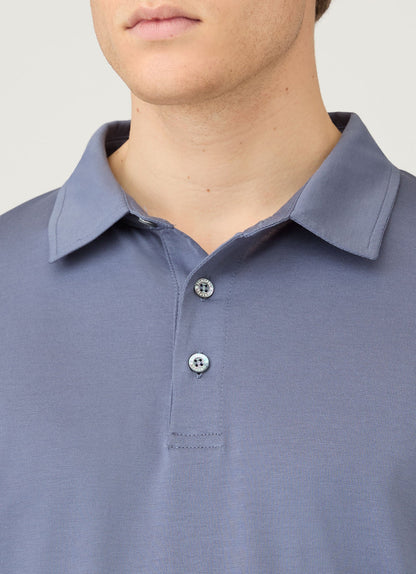 Mens Long Sleeve Classic Jersey Polo Shirt In Selvedge Blue Mpol1054 Buwf