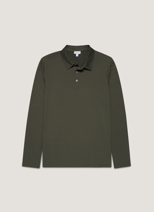 Mens Long Sleeve Classic Jersey Polo Shirt In Dark Green Mpol1054 Gnin
