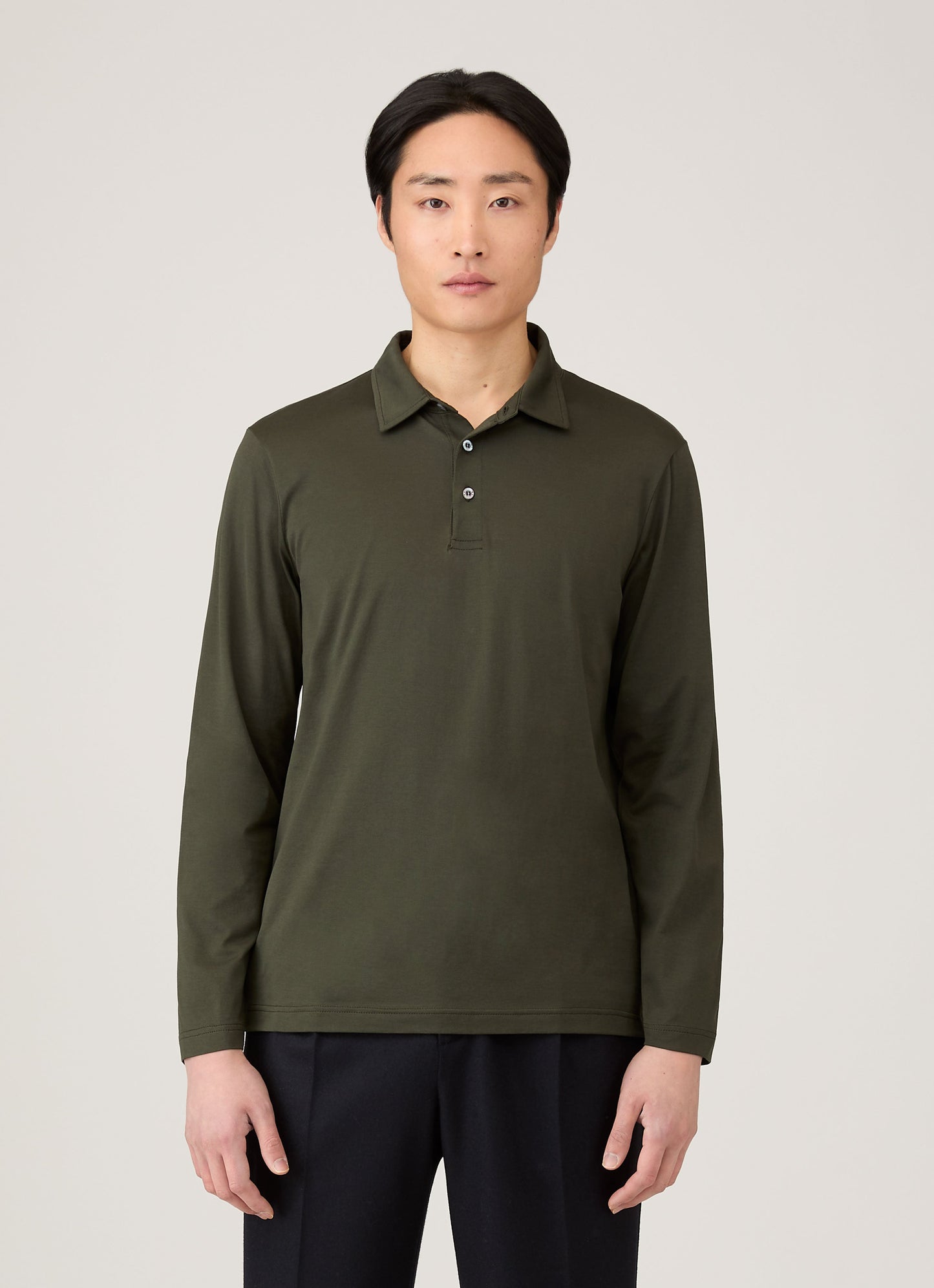 Mens Long Sleeve Classic Jersey Polo Shirt In Dark Green Mpol1054 Gnin