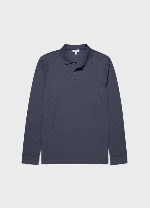 Mens Long Sleeve Pique Polo Shirt In Slate Blue Mpol1065 Buua