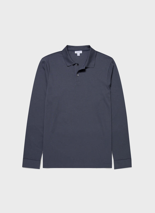 Mens Long Sleeve Pique Polo Shirt In Slate Blue Mpol1065 Buua