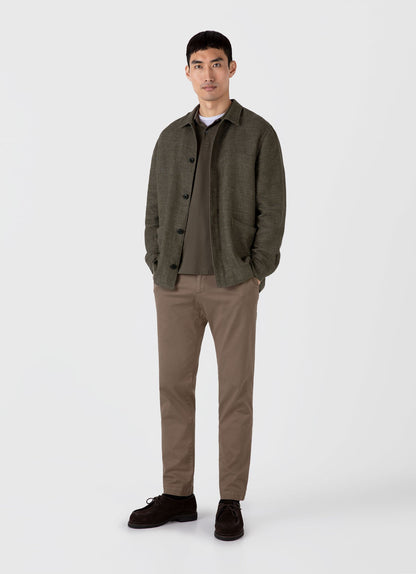Mens Long Sleeve Pique Polo Shirt In Khaki Mpol1065 Gngy