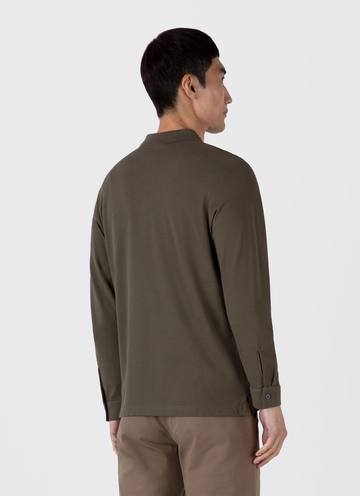 Mens Long Sleeve Pique Polo Shirt In Khaki Mpol1065 Gngy