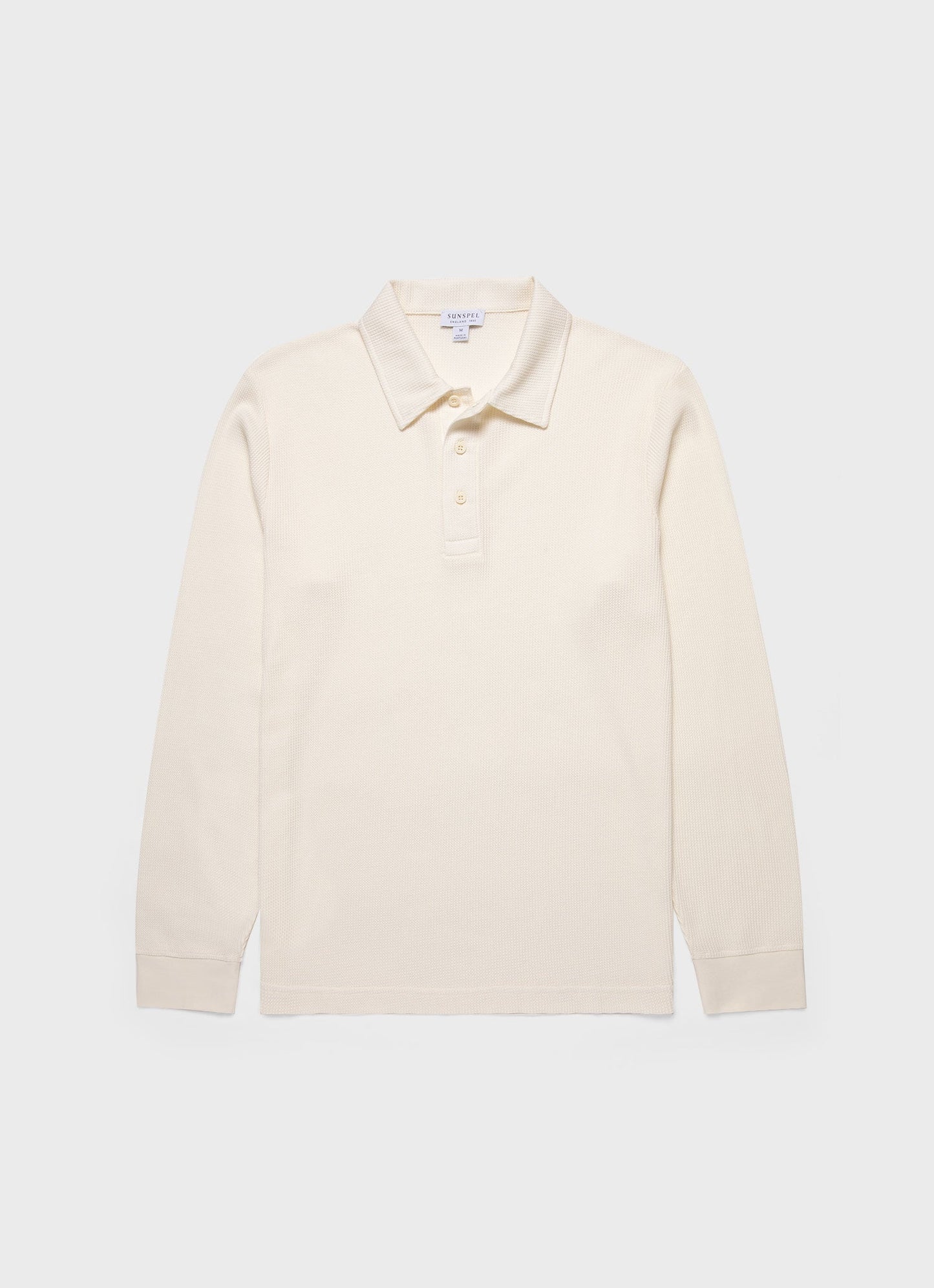 Mens Long Sleeve Waffle Polo Shirt In Ecru Mpol1067 Whcr