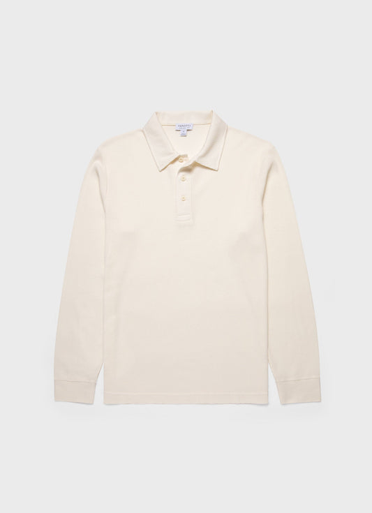 Mens Long Sleeve Waffle Polo Shirt In Ecru Mpol1067 Whcr