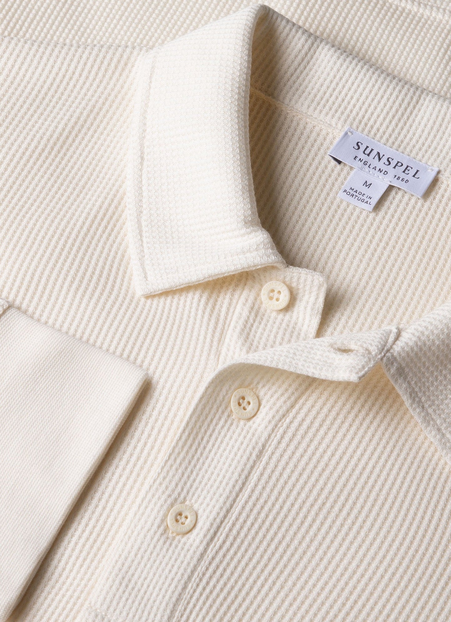 Mens Long Sleeve Waffle Polo Shirt In Ecru Mpol1067 Whcr