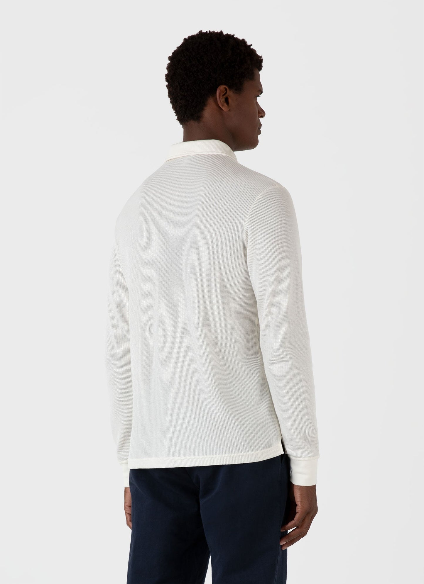 Mens Long Sleeve Waffle Polo Shirt In Ecru Mpol1067 Whcr