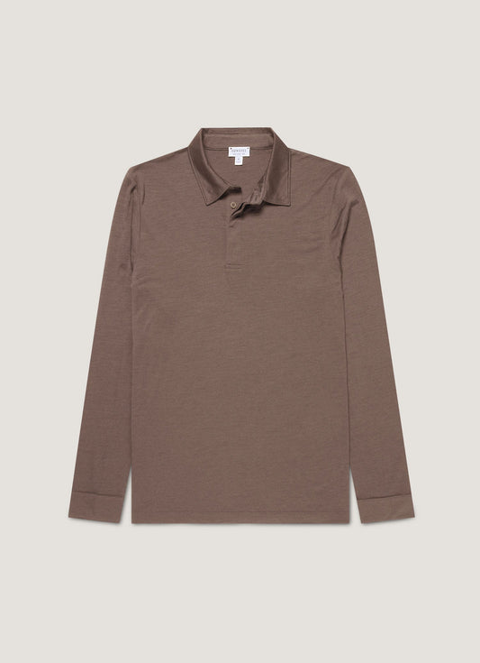 Mens Long Sleeve Ultrafine Merino Polo Shirt In Sandstone Mpol1075 Brfc