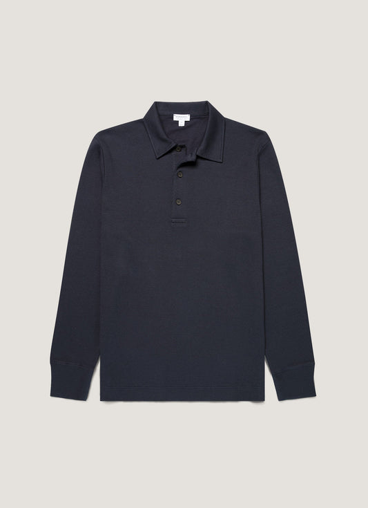 Mens Long Sleeve Cellulock Polo Shirt In Navy Mpol1077 Buaa