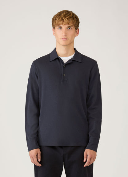 Mens Long Sleeve Cellulock Polo Shirt In Navy Mpol1077 Buaa