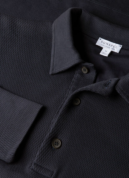 Mens Long Sleeve Cellulock Polo Shirt In Navy Mpol1077 Buaa