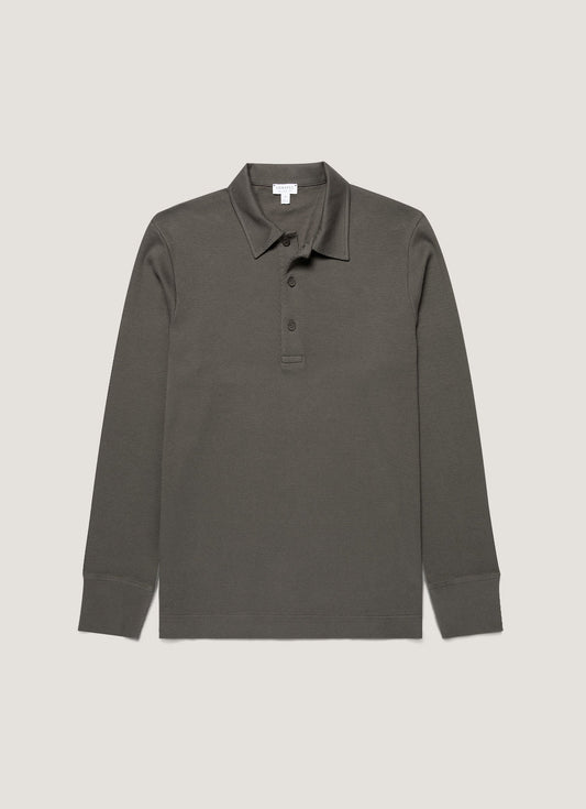 Mens Long Sleeve Cellulock Polo Shirt In Charcoal Mpol1077 Gyab