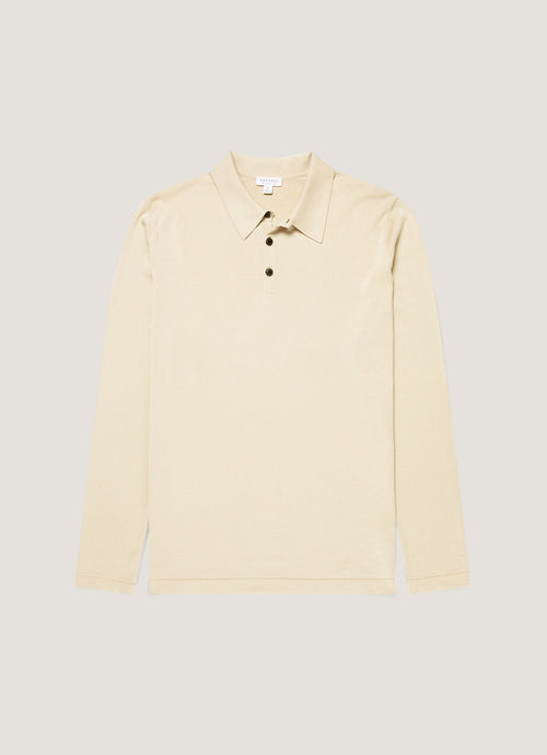 Mens Long Sleeve Sea Island Cotton Knit Polo Shirt In Hazelwood Mpol8047 Brgt