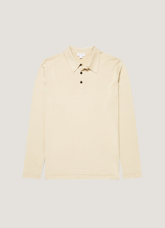 Mens Long Sleeve Sea Island Cotton Knit Polo Shirt In Hazelwood Mpol8047 Brgt