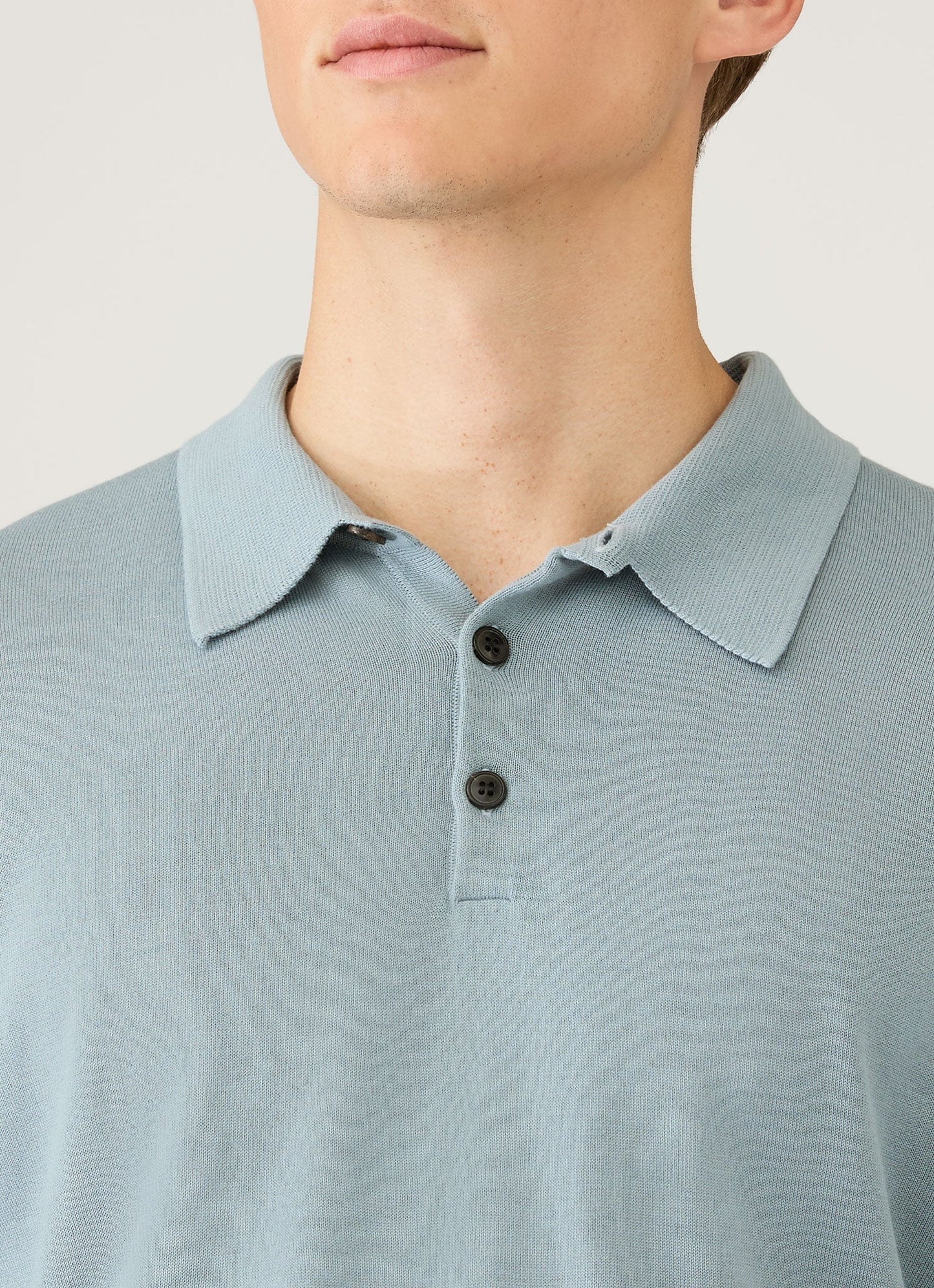Mens Long Sleeve Sea Island Cotton Knit Polo Shirt In Stone Blue Mpol8047 Buwt