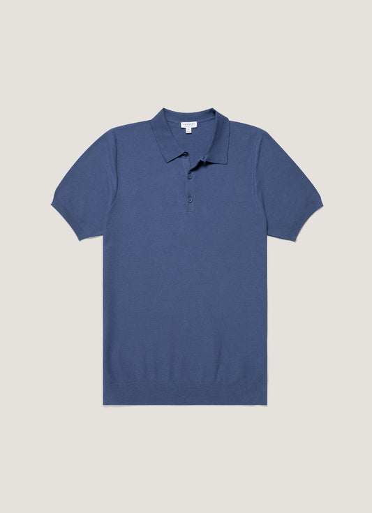 Mens Knit Polo Shirt In Soft Denim Mpol8115 Buwc