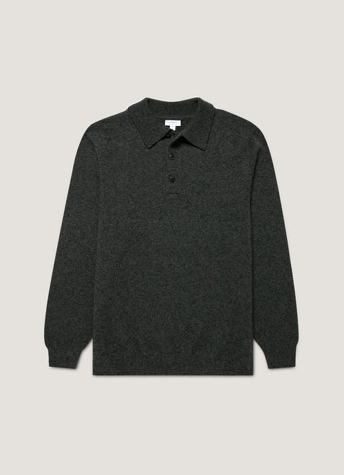 Mens Lambswool Polo Shirt In Dark Green Twist Mpol8188 Gnip
