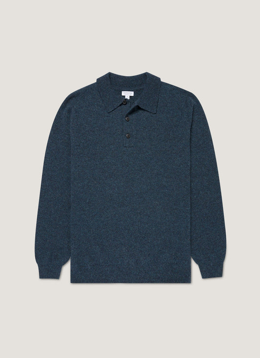 Mens Lambswool Polo Shirt In Dark Petrol Twist Mpol8188 Gniv