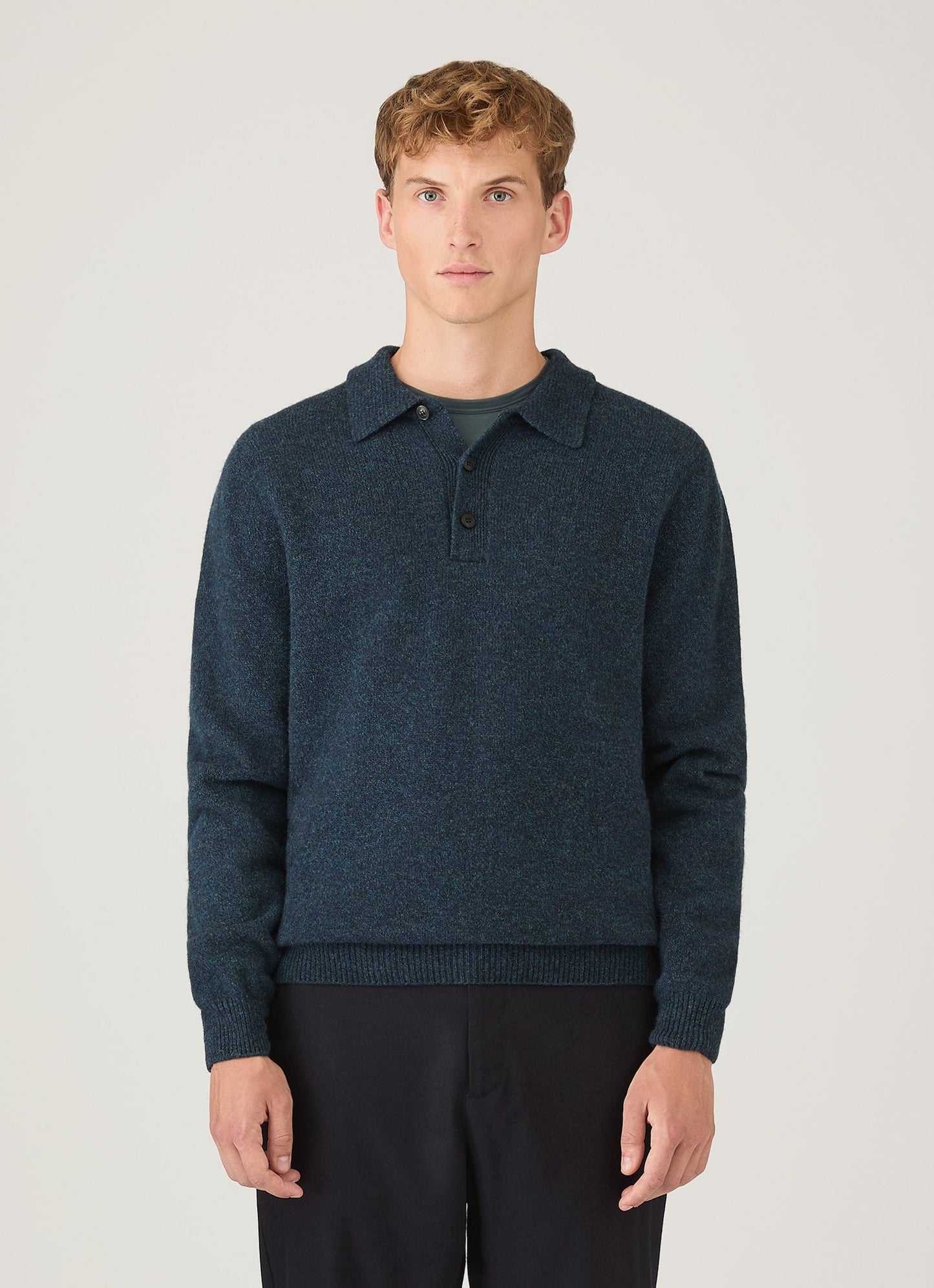 Mens Lambswool Polo Shirt In Dark Petrol Twist Mpol8188 Gniv