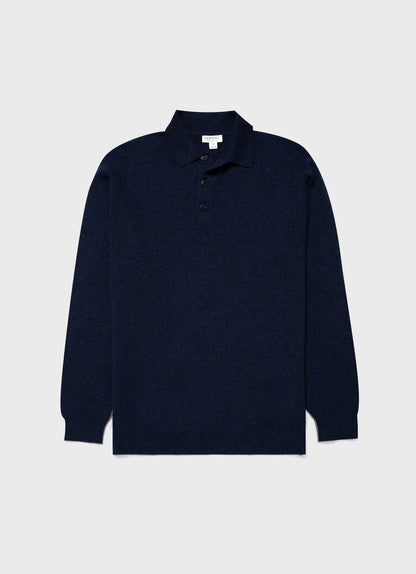 Mens Cashmere Polo Shirt In Navy Melange Mpol8238 Buag3