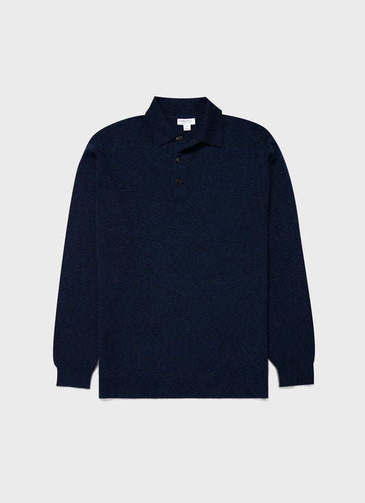 Mens Cashmere Polo Shirt In Navy Melange Mpol8238 Buag3