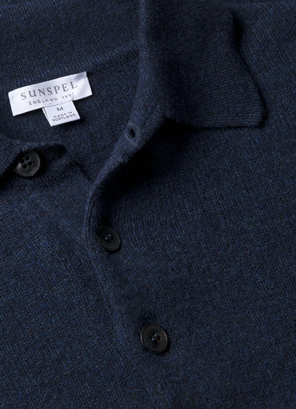 Mens Cashmere Polo Shirt In Navy Melange Mpol8238 Buag3