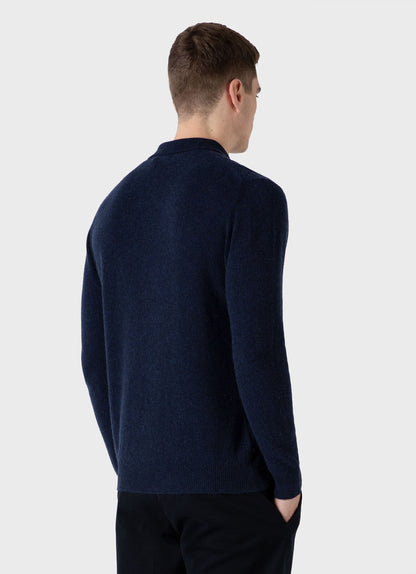 Mens Cashmere Polo Shirt In Navy Melange Mpol8238 Buag3