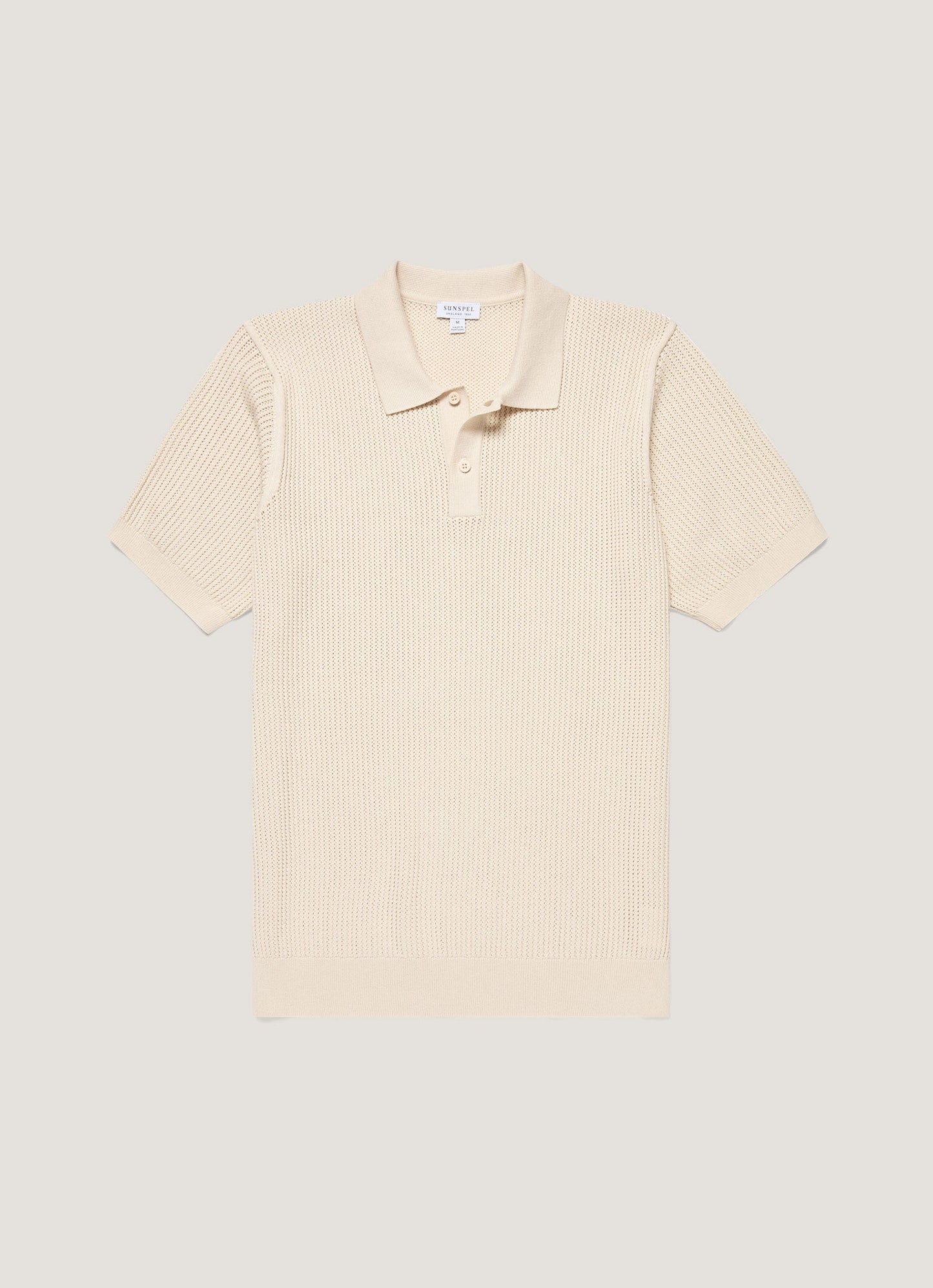 Mens Linear Mesh Knit Polo Shirt In Ecru Mpol8276 Whcr
