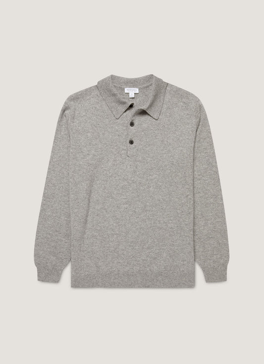 Mens Cashmere Polo Shirt In Grey Melange Mpol8293 Gyaa