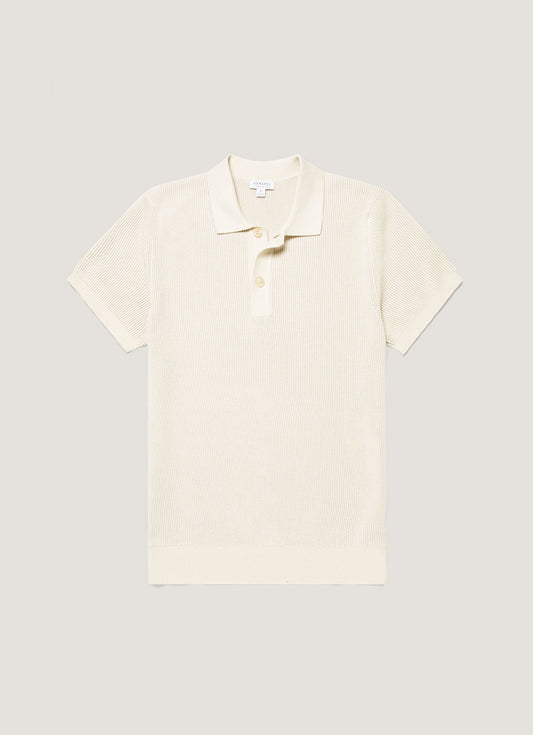 Mens Two Colour Rib Polo Shirt In Ecru Mpol8317 Whcr