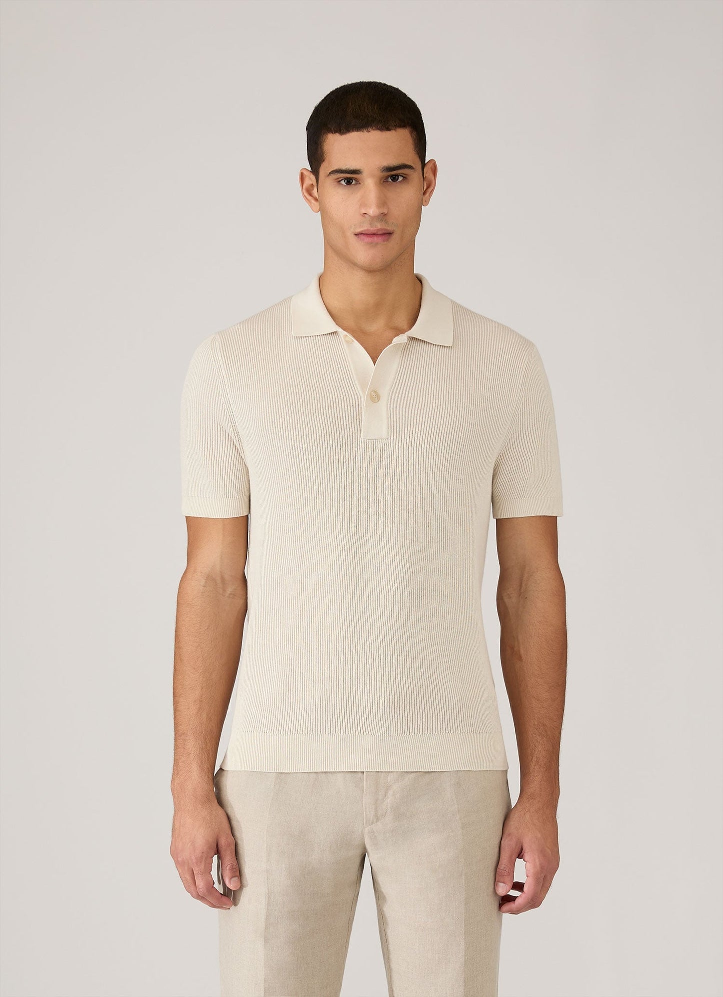 Mens Two Colour Rib Polo Shirt In Ecru Mpol8317 Whcr