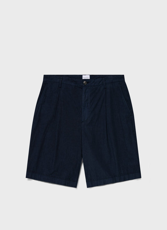 Mens Pleated Seersucker Short In Navy Mshr3515 Buaa