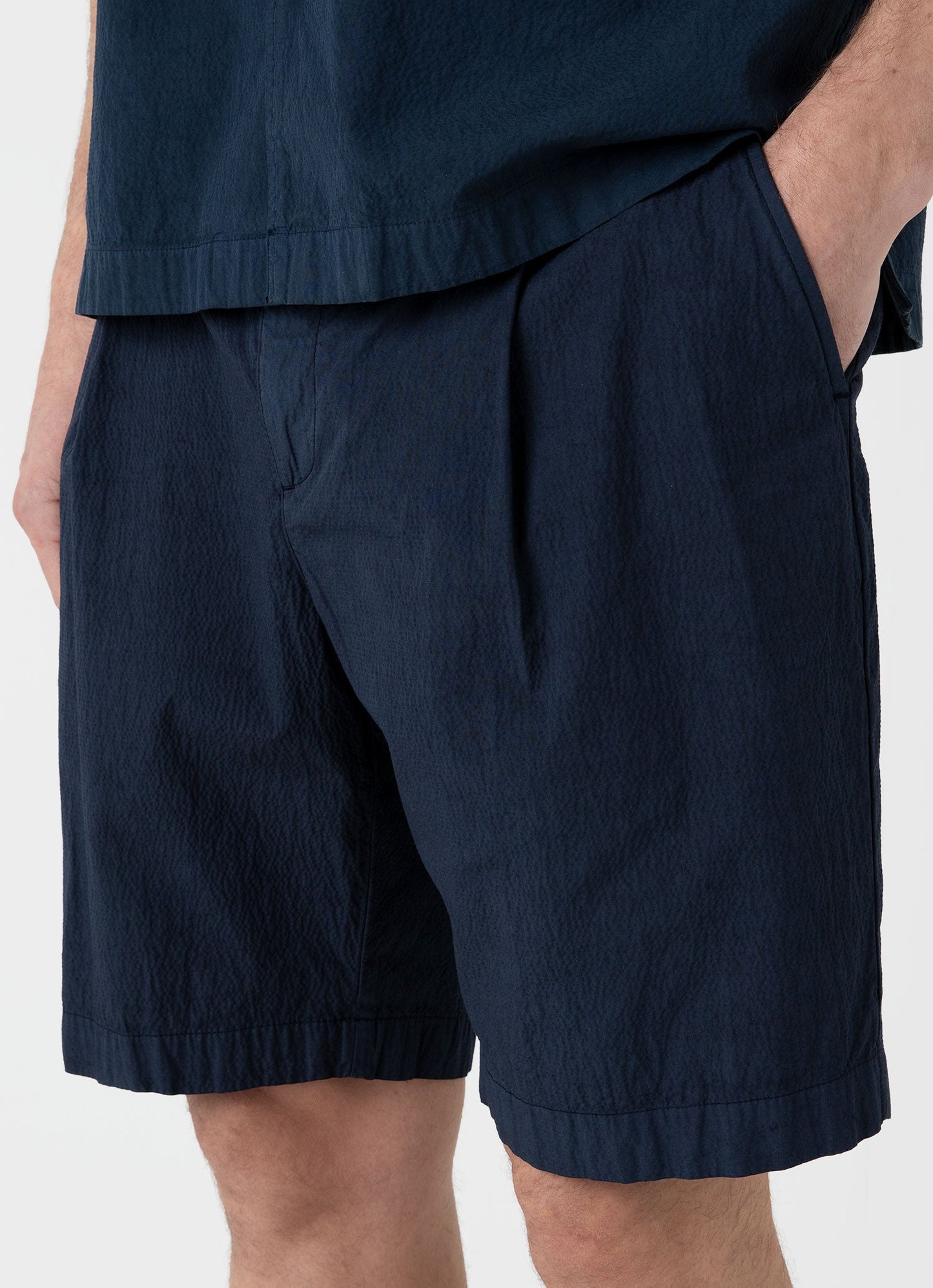Mens Pleated Seersucker Short In Navy Mshr3515 Buaa