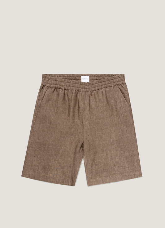 Mens Linen Drawstring Short In Dark Walnut Mshr3516 Brgw