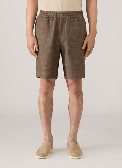 Mens Linen Drawstring Short In Dark Walnut Mshr3516 Brgw