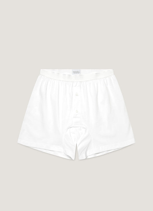 Mens Superfine Cotton Two Button Shorts In White