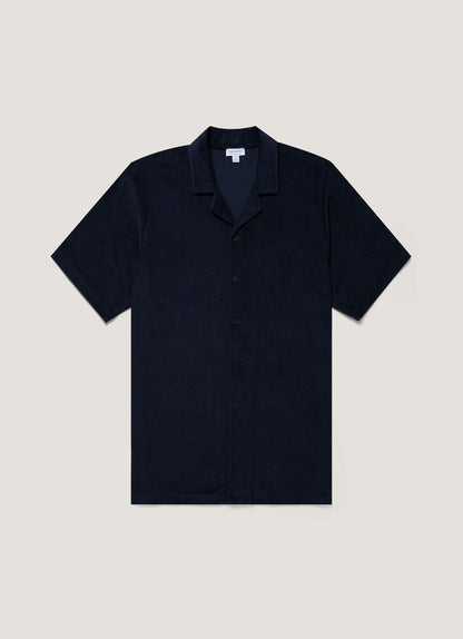 Mens Towelling Camp Collar Shirt In Navy Msht1571 Buaa