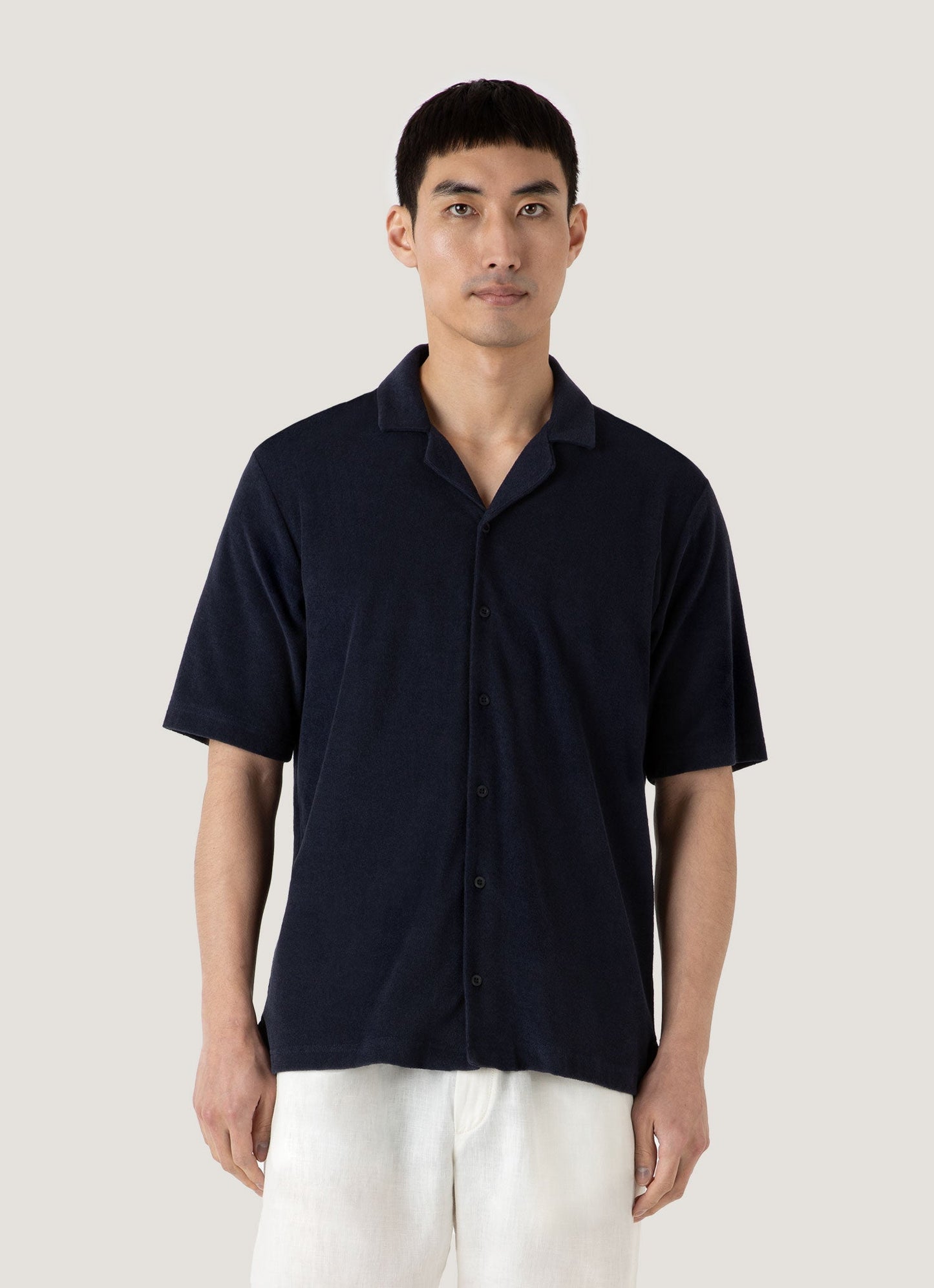 Mens Towelling Camp Collar Shirt In Navy Msht1571 Buaa