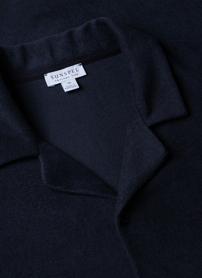 Mens Towelling Camp Collar Shirt In Navy Msht1571 Buaa